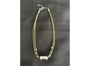 Silpada Triple Olive Green Cord With Hammered Barrel Slide Sterling Silver Pendant And Smaller Silver Beads