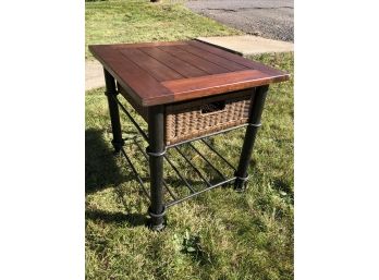 Heavy Iron Base End Table With Removable Wicker Drawer (2of 2)