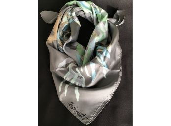 Vintage Falconetto Silk Scarf - Grey With Green, Blue And Cream Contemporary Design