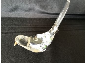 Fenton Bird Of Happiness 25th Anniversary, Clear Glass With Handpainted Flowers