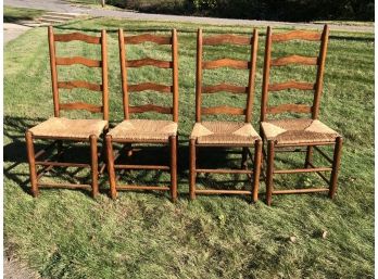 Set Of 4 Ladderback Side Chairs With Woven Seat,  Oak