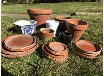 Lot Of Mostly Terracotta Pots And Saucers