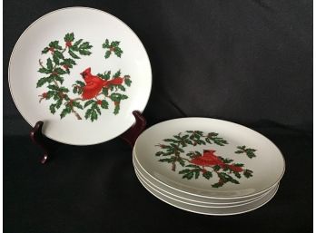 Vintage Lefton Cardinal And Holly 8 Inch Plate, Set Of 5