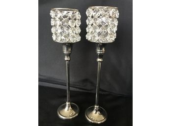 Glitzy Pair Of Votive Candlestick Holders, India