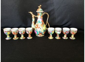 Saki Teapot Set Porcelain Cloisonn With 8 Teacups