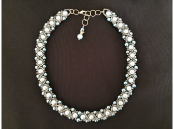 Shades Of Blue Pearl-like Beaded Necklace