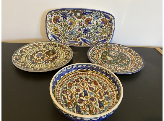 Group Of Hand Painted Serving Pieces - Bowl, Platter Etc.