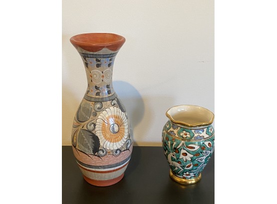 A Pair Of Hand Decorated  Vases Made In Mexico