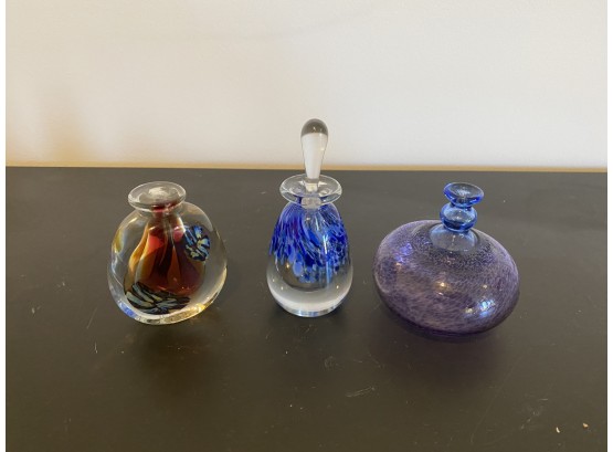 A Group Of Hand Blown  Perfume Bottles, One Signed.