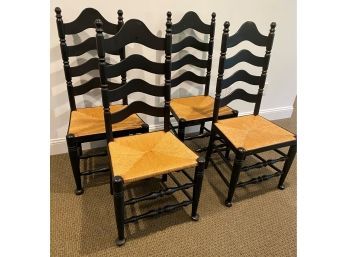 Rush Seat Ladder Back Set Of Four Black Dining  Chairs  - 21'w X 18'd  X 44'h