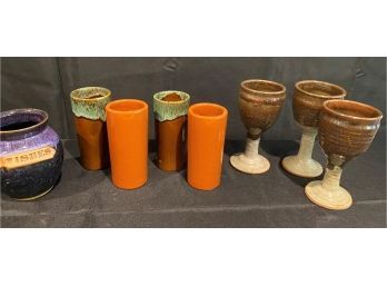 A Group Of Pottery Items,  Goblets, Tumblers  Signe Van Briggle & More