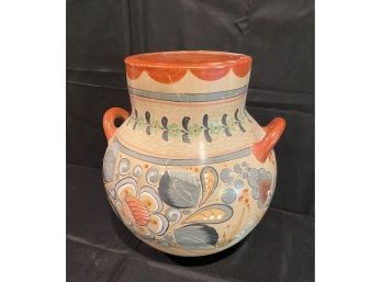 A Vintage Hand Decorated Clay Jar With Two Handle