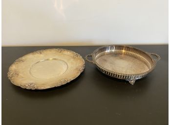 WALLACE Silver Plate Round Platter &  Round Footed Serving Platter