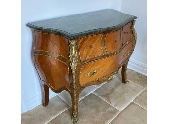 A Vintage  French Style Marble And Ormolu Bombe Commode, 42w X 19d X 33h