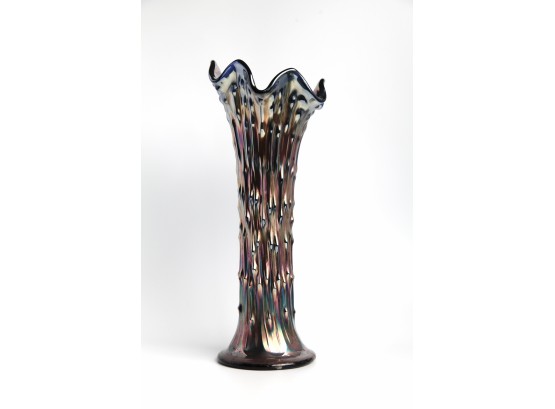 Vintage Iridescent Funeral Vase - Tree Trunk Carnival Glass Vase