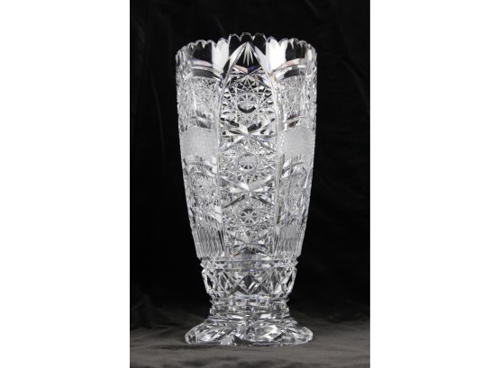 Vintage Large Cut Crystal Vase W Brunswick Star Motif