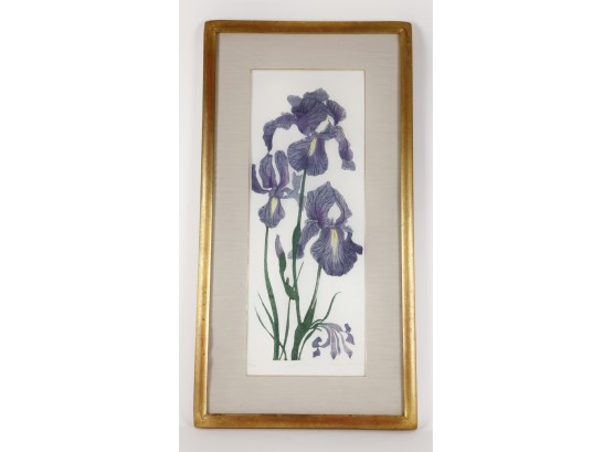 Large 'Blue Irises' Copper Plate Colored Etching Print Signed Elaine Simel
