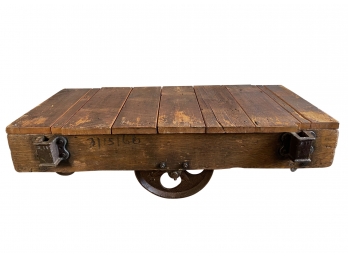 Vintage Wood & Cast Iron Industrial Cart Coffee Table