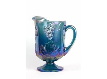 1970's Indian Harvest Blue Iridescent Carnival Glass Pitcher
