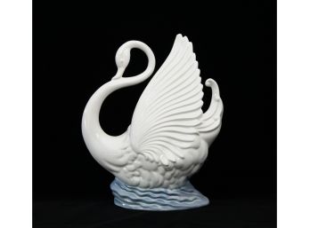 Mid Century Ceramic White Swan Lamp Planter By Maddux Of California