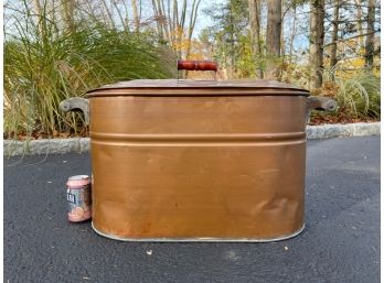 Antique Vintage Copper Oval Wood Handled Canning Boiler Firewood Container & Lid