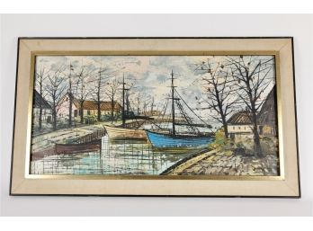 Mid Century Fauvist Harbor Scene Oil On Canvas - Dutch Artist Signed Breda