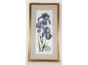 Large 'Blue Irises' Copper Plate Colored Etching Print Signed Elaine Simel