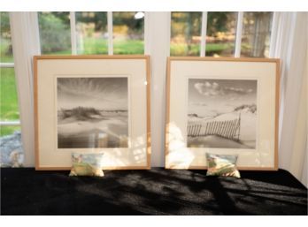 Two Framed Beach Scenes With Pillows