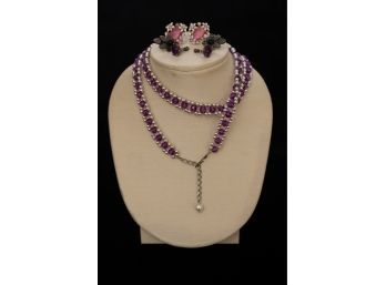 Amethyst Beaded  Necklace & Earrings