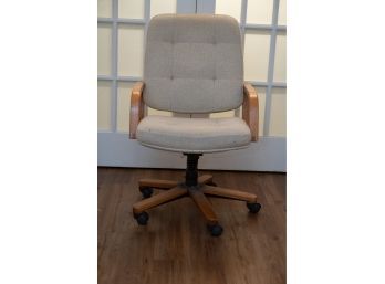 Oak Desk Chair Upholstered Seat And Back In Off White Adjustable Seat On Casters