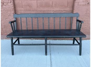 Wooden Spindle Backed Bench Painted Black