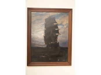 Framed Oil Clipper Ship Painting By T Bailey
