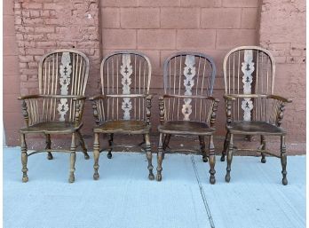 Set Of Four Vintage Wooden Arm Chairs