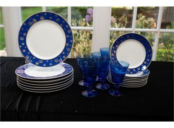 Pottery Barn Blue And Gold Star Dinnerware