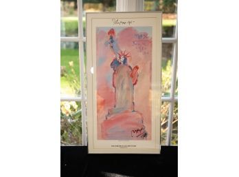 Peter Max Signed Poster In A Silver Metal Frame