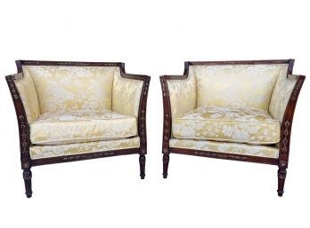 Safavieh French Style Floral Silk Upholstered Club Chairs, A Pair