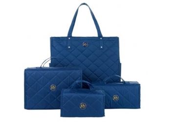 Joy Mangano 4-piece Quilted Better Beauty Case Set W/RFID Big Shopper Tote