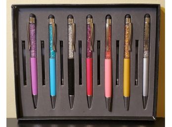 Set Of 7 Multi Color Acrylic Crystal 2 In 1 Ball Point Pens