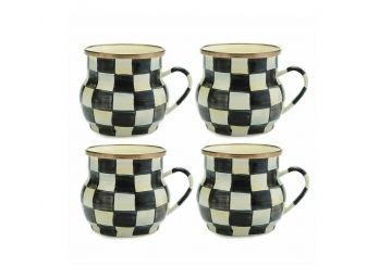 High End MacKenzie Childs Courtly Check Enamel Set Of 4 Mugs