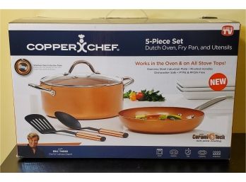 Brand New Copper Chef 5 Piece Set - Dutch Oven, Fry Pan & Utensils