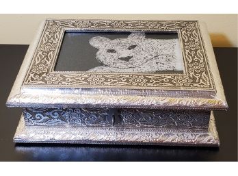 Beautiful Aluminum Oxidized Jewelry Box With Shungite Powder Tiger Orse Painting