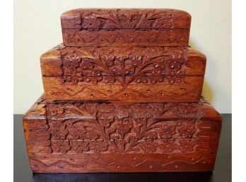 Handcrafted Set Of 3 Butterfly Sheesham Finished Mango Wooden Nesting Boxes
