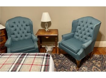 Pair Of Teal Green Tufted Wingback Chairs