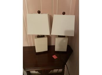 Pair Of White Square Lamps