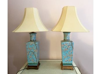 Pair Of Japanese Cherry Blossom Table Lamps