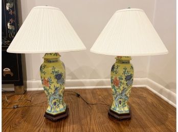 Vintage Chinese Table Lamps With Foo Dog Accents