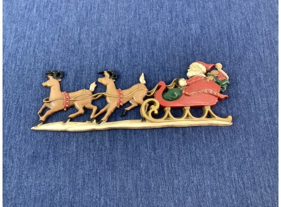 Santa In His Sled With Reindeer Metal Decor Sign