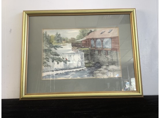 Signed Art Of A Waterfall Near A Mill
