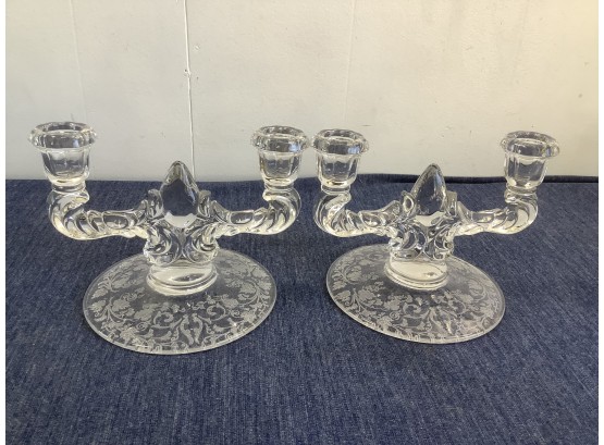 Crystal Double Candle Holders Pair Of 2