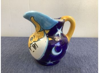 Nieves Mexico Marked Pitcher With Painted Sun And Moon